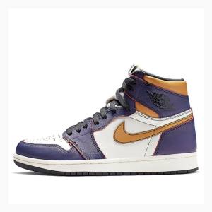 Nike High OG Defiant SB - LA To Chicago Basketbol Ayakkabısı Air Jordan 1 Erkek Mor Altın | JD-719KU