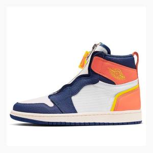 Nike High Zip Sail Basketbol Ayakkabısı Air Jordan 1 Kadın Beyaz Mavi Turuncu | JD-347CA