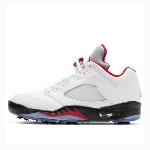 Nike Low Golf Spor Ayakkabı Air Jordan 5 Erkek Beyaz Kırmızı Siyah | JD-854BO