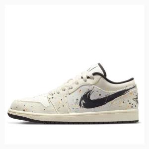 Nike Low SE Brushstroke Spor Ayakkabı Air Jordan 1 Erkek Beyaz Siyah | JD-035QV