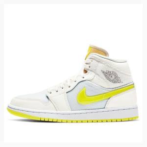 Nike MId SE Sail Basketbol Ayakkabısı Air Jordan 1 Kadın Beyaz Sarı | JD-752IP