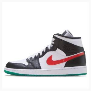 Nike Mid Cut Alternate Swooshes Basketbol Ayakkabısı Air Jordan 1 Kadın Siyah Kırmızı Yeşil | JD-623CB