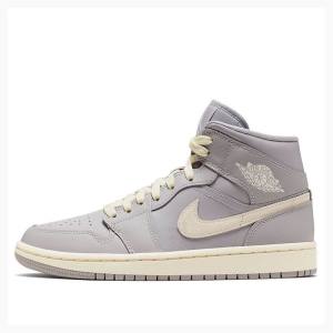 Nike Mid Cut Atmosphere Pale Ivory Basketbol Ayakkabısı Air Jordan 1 Kadın Gri | JD-519NQ