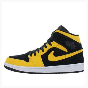 Nike Mid Cut Basketbol Ayakkabısı Air Jordan 1 Erkek Siyah Sarı | JD-028TN