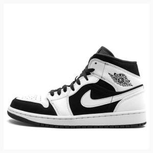 Nike Mid Cut Basketbol Ayakkabısı Air Jordan 1 Erkek Beyaz Siyah | JD-184MQ