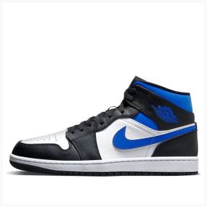 Nike Mid Cut Basketbol Ayakkabısı Air Jordan 1 Erkek Beyaz Siyah Mavi | JD-305QN