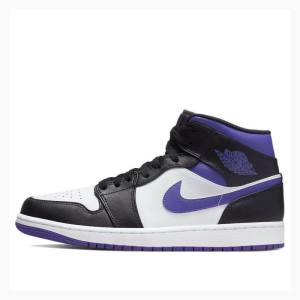 Nike Mid Cut Basketbol Ayakkabısı Air Jordan 1 Erkek Beyaz Siyah Mor | JD-371YO