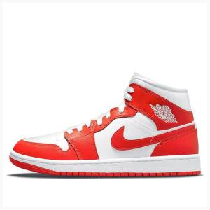 Nike Mid Cut Basketbol Ayakkabısı Air Jordan 1 Kadın Kırmızı Beyaz | JD-518UY