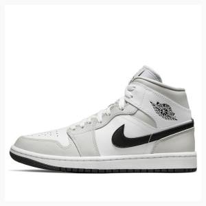 Nike Mid Cut Basketbol Ayakkabısı Air Jordan 1 Kadın Beyaz Gri Siyah | JD-528ZU