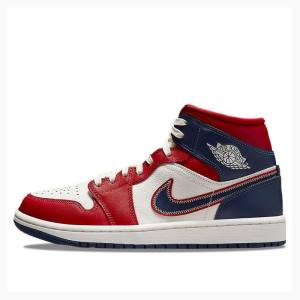 Nike Mid Cut Basketbol Ayakkabısı Air Jordan 1 Kadın Mavi Kırmızı | JD-823PM