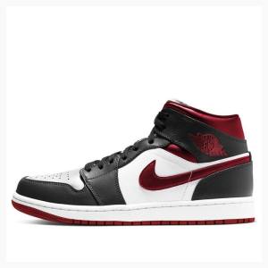 Nike Mid Cut Basketbol Ayakkabısı Air Jordan 1 Erkek Siyah Beyaz Kırmızı | JD-947CF