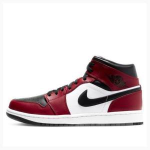 Nike Mid Cut Chicago Basketbol Ayakkabısı Air Jordan 1 Erkek Siyah Beyaz Kırmızı | JD-436NE