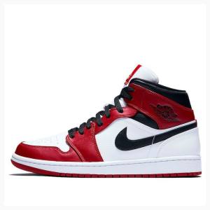 Nike Mid Cut Chicago Basketbol Ayakkabısı Air Jordan 1 Erkek Beyaz Siyah Kırmızı | JD-891CB