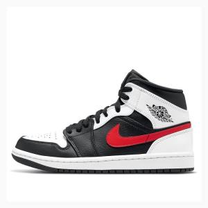 Nike Mid Cut Chile Basketbol Ayakkabısı Air Jordan 1 Erkek Siyah Beyaz Kırmızı | JD-328VY