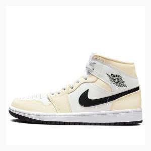 Nike Mid Cut Coconut Milk Basketbol Ayakkabısı Air Jordan 1 Kadın Beyaz Siyah | JD-380NB