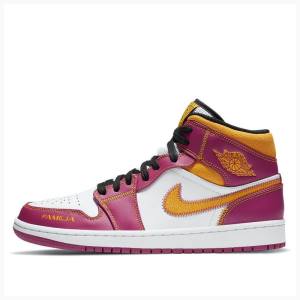 Nike Mid Cut DOD Dia de los Muertos Basketbol Ayakkabısı Air Jordan 1 Erkek Mor Altın | JD-761HP