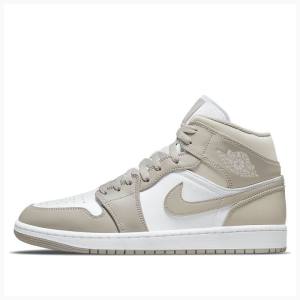 Nike Mid Cut Linen Basketbol Ayakkabısı Air Jordan 1 Erkek Beyaz Kahverengi | JD-597DQ