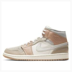 Nike Mid Cut Milan Basketbol Ayakkabısı Air Jordan 1 Erkek Pembe Bej Rengi | JD-097UI