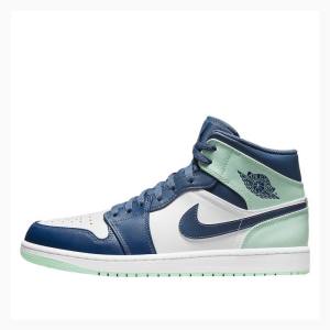 Nike Mid Cut Mint Basketbol Ayakkabısı Air Jordan 1 Erkek Mavi Beyaz | JD-517QG