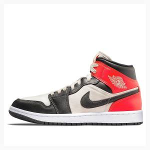 Nike Mid Cut Newsprint Basketbol Ayakkabısı Air Jordan 1 Kadın Siyah Kırmızı | JD-058PG