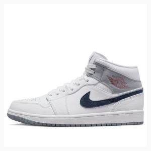 Nike Mid Cut Paris Basketbol Ayakkabısı Air Jordan 1 Erkek Beyaz Siyah | JD-067FA