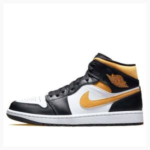 Nike Mid Cut Pollen Basketbol Ayakkabısı Air Jordan 1 Erkek Siyah Beyaz Sarı | JD-801OG