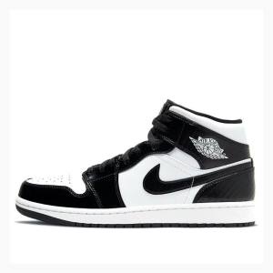 Nike Mid Cut SE ASW All Star Panda Rugan Deri 2021 - Carbon Fiber Basketbol Ayakkabısı Air Jordan 1 Erkek Siyah Beyaz | JD-856CG