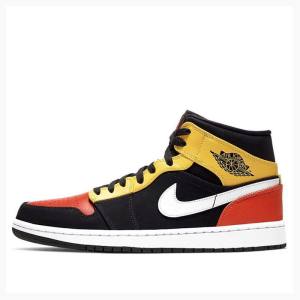 Nike Mid Cut SE Basketbol Ayakkabısı Air Jordan 1 Erkek Siyah Sarı Turuncu | JD-072WH