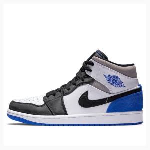 Nike Mid Cut SE Basketbol Ayakkabısı Air Jordan 1 Erkek Siyah Beyaz Mavi | JD-910UB