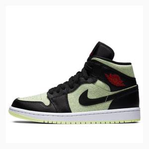 Nike Mid Cut SE 'Black Barely Volt' Basketbol Ayakkabısı Air Jordan 1 Kadın Siyah Yeşil | JD-764YX