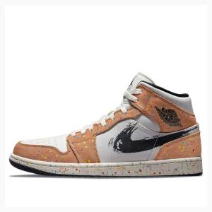 Nike Mid Cut SE Brushstroke Basketbol Ayakkabısı Air Jordan 1 Erkek Beyaz Kahverengi | JD-984IA