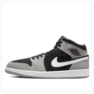 Nike Mid Cut SE Elephant Print Basketbol Ayakkabısı Air Jordan 1 Erkek Beyaz Siyah Gri | JD-943GJ