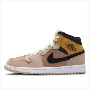 Nike Mid Cut SE Particle Basketbol Ayakkabısı Air Jordan 1 Kadın Kahverengi Altın | JD-562GA