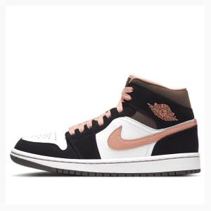 Nike Mid Cut SE Peach Mocha Basketbol Ayakkabısı Air Jordan 1 Kadın Beyaz Siyah Pembe | JD-712FP