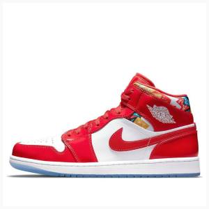 Nike Mid Cut SE Red Rugan Basketbol Ayakkabısı Air Jordan 1 Erkek Kırmızı | JD-091RH