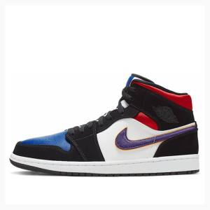 Nike Mid Cut SE Rivals Basketbol Ayakkabısı Air Jordan 1 Erkek Siyah Mor Mavi | JD-615YW