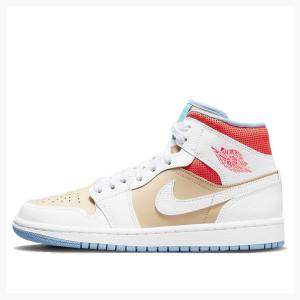 Nike Mid Cut Sesame (W) Basketbol Ayakkabısı Air Jordan 1 Kadın Beyaz Kırmızı Kahverengi | JD-125NQ