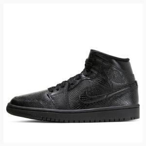 Nike Mid Cut Snakeskin Basketbol Ayakkabısı Air Jordan 1 Kadın Siyah | JD-650IF