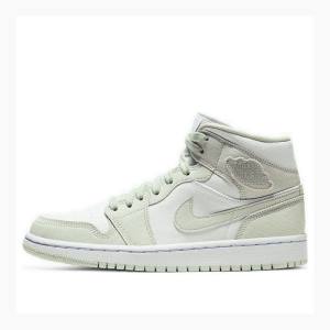 Nike Mid Cut Spruce Aura Basketbol Ayakkabısı Air Jordan 1 Kadın Yeşil Beyaz | JD-691NO