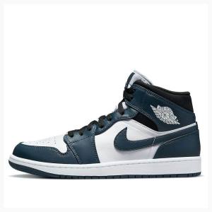 Nike Mid Cut Teal Basketbol Ayakkabısı Air Jordan 1 Erkek Beyaz Mavi | JD-961HL