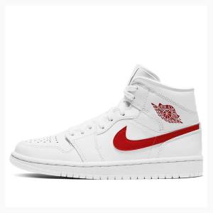 Nike Mid Cut 'White University Red' Basketbol Ayakkabısı Air Jordan 1 Kadın Beyaz Kırmızı | JD-085GL