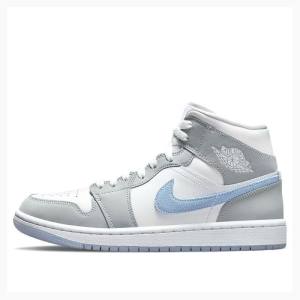 Nike Mid Cut Wolf Basketbol Ayakkabısı Air Jordan 1 Kadın Gri | JD-794UO