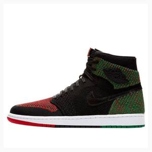 Nike Retro Flyknit History Month Basketbol Ayakkabısı Air Jordan 1 Erkek Siyah Kırmızı Yeşil | JD-472GM