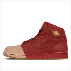 Nike Retro HI PRM University Tan Basketbol Ayakkabısı Air Jordan 1 Kadın Kırmızı Pembe | JD-158XK