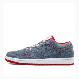 Nike Retro Low Denim Spor Ayakkabı Air Jordan 1 Kadın Mavi Kırmızı | JD-235CW