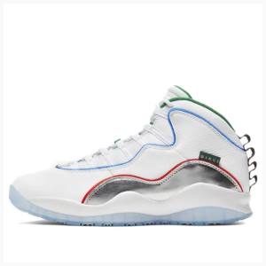 Nike Retro Wings Basketbol Ayakkabısı Air Jordan 10 Erkek Beyaz Kırmızı Yeşil | JD-531JZ