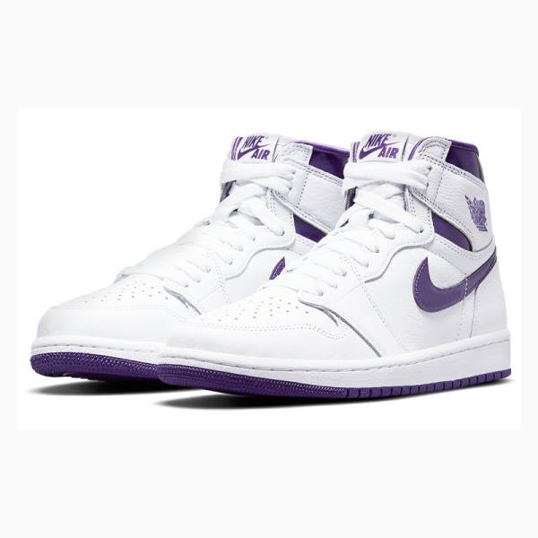 Nike High OG Court Basketbol Ayakkabısı Air Jordan 1 Kadın Beyaz Mor | JD-168KC