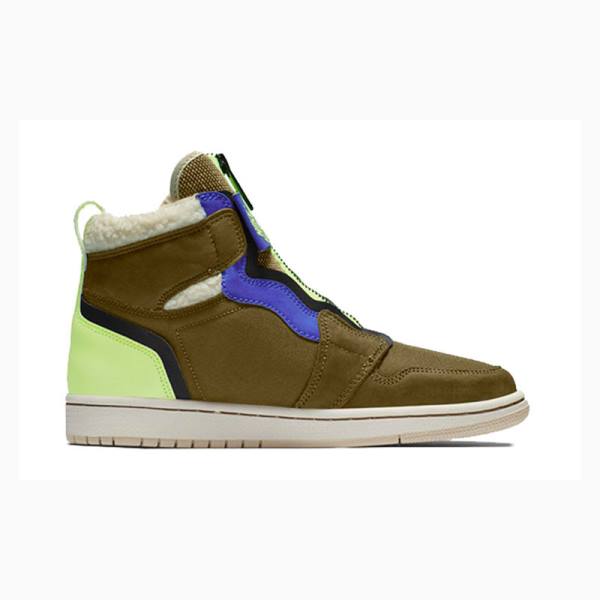 Nike High Zip Up Flak Volt Basketbol Ayakkabısı Air Jordan 1 Kadın Yeşil Zeytin Yeşili | JD-713HE