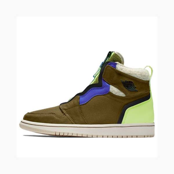 Nike High Zip Up Flak Volt Basketbol Ayakkabısı Air Jordan 1 Kadın Yeşil Zeytin Yeşili | JD-713HE