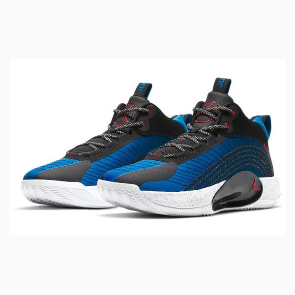 Nike Jumpman 2021 PF Blue Black Basketbol Ayakkabısı Air Jordan Erkek Siyah Mavi Kırmızı | JD-489JY